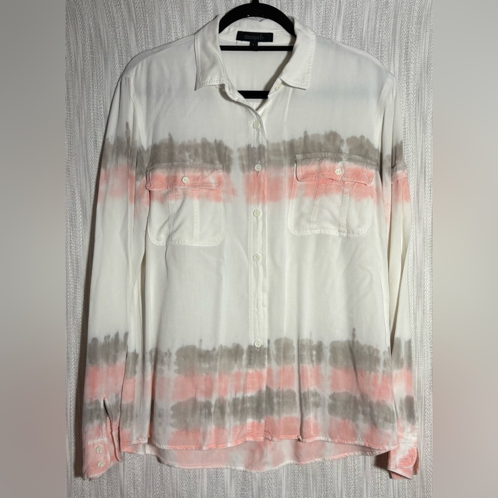 Mono B Women's Tie-Dye Button Down Shirt - Pink, Gray, White